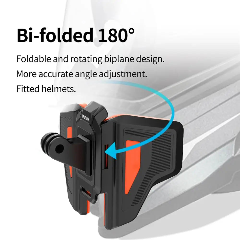 TELESIN Motorcycle Helmet Chin Mount – Foldable Strap Holder for GoPro