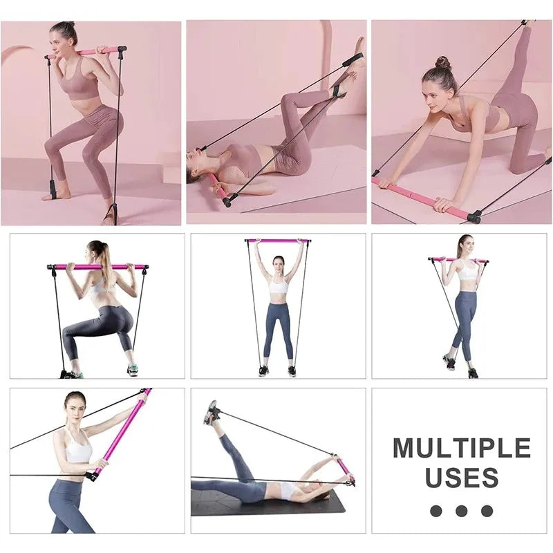 Portable Pilates Bar with Resistance Bands – Yoga Stretch, Chest Expander & Back Trainer