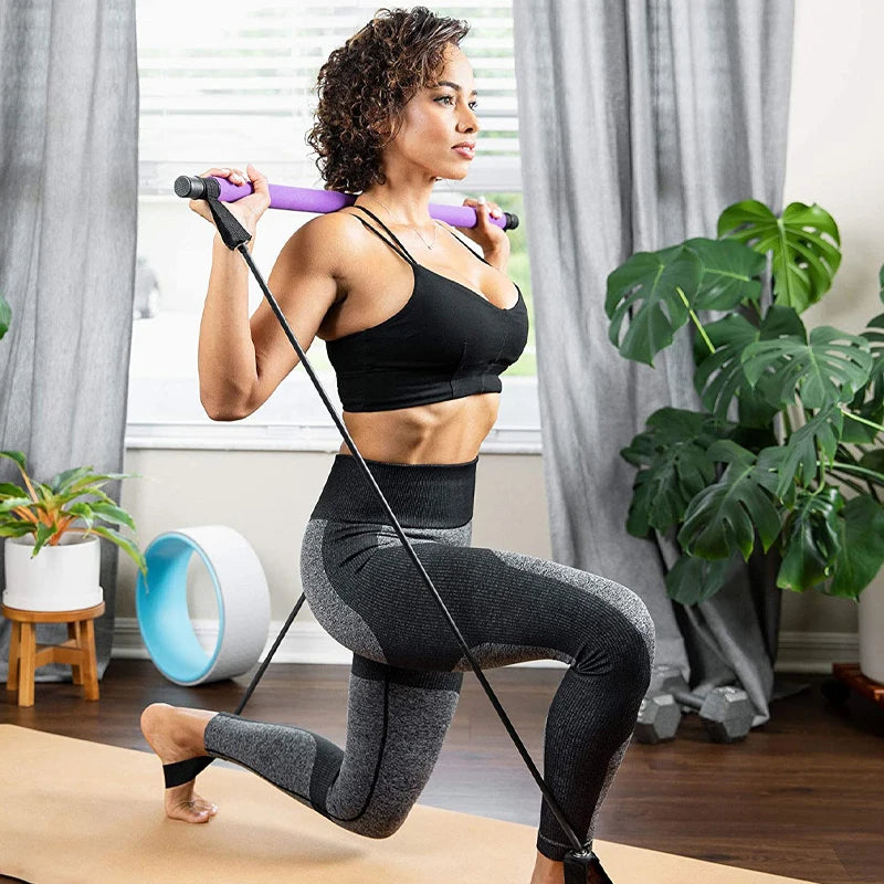 Portable Pilates Bar with Resistance Bands – Yoga Stretch, Chest Expander & Back Trainer