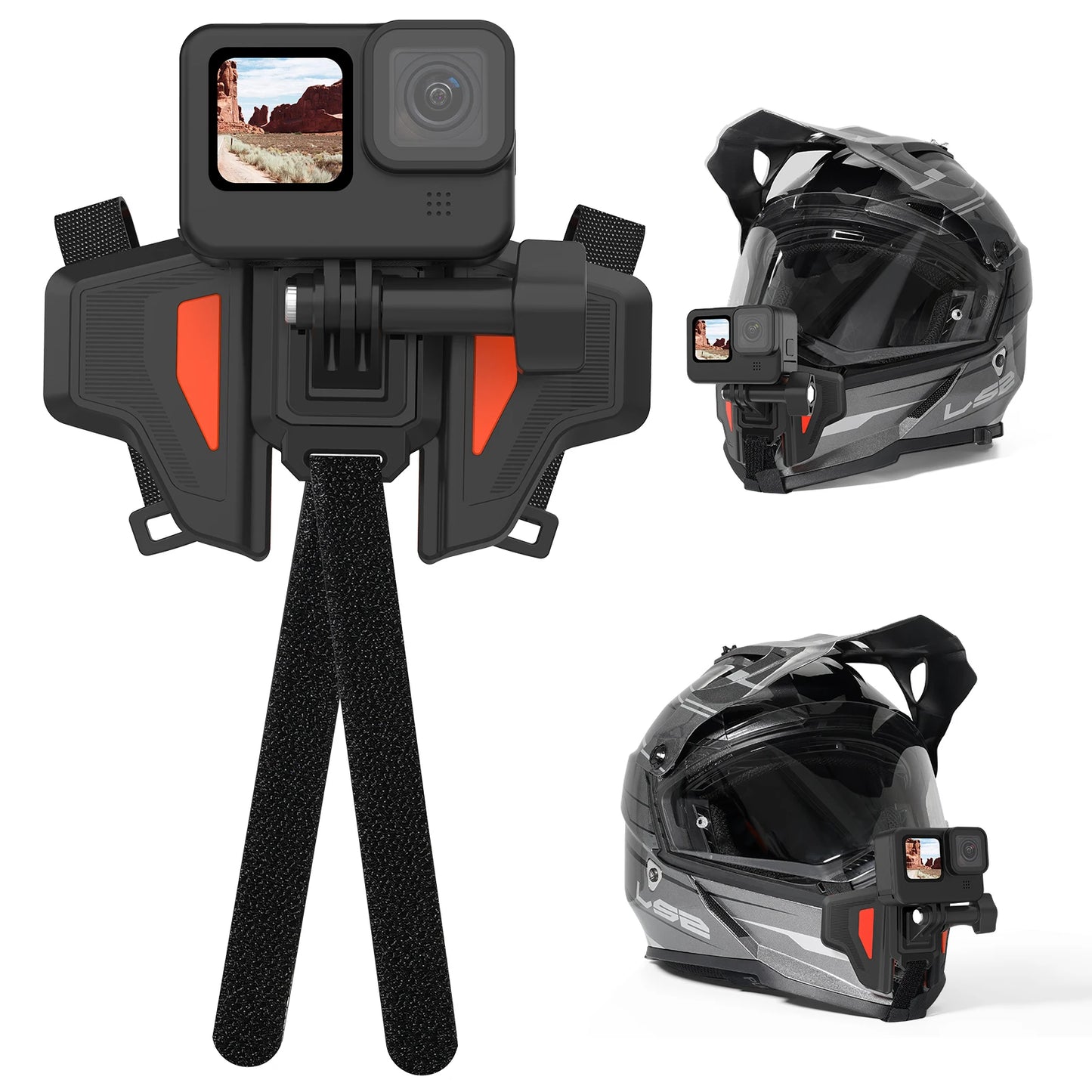 TELESIN Motorcycle Helmet Chin Mount – Foldable Strap Holder for GoPro