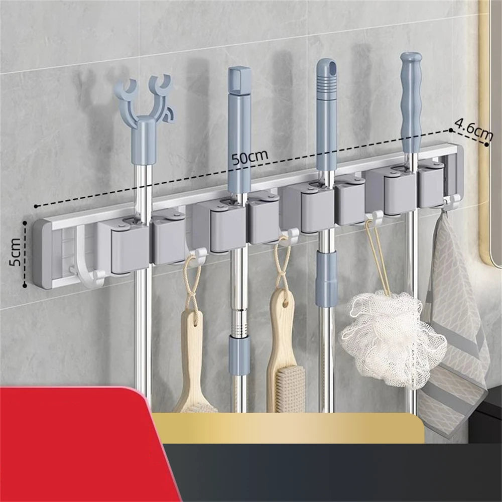 Wall Mounted Mop and Broom Holder – Kitchen & Bathroom Storage Rack