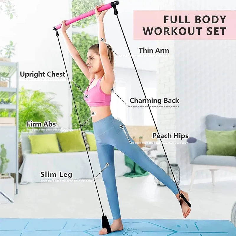Portable Pilates Bar with Resistance Bands – Yoga Stretch, Chest Expander & Back Trainer