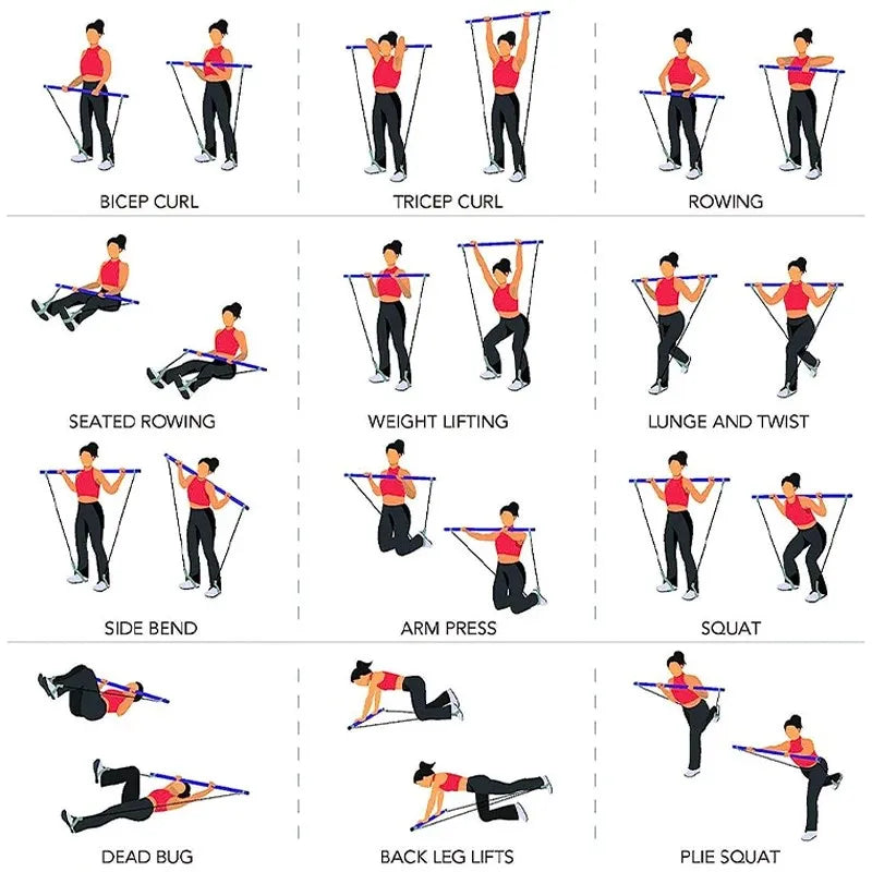 Portable Pilates Bar with Resistance Bands – Yoga Stretch, Chest Expander & Back Trainer