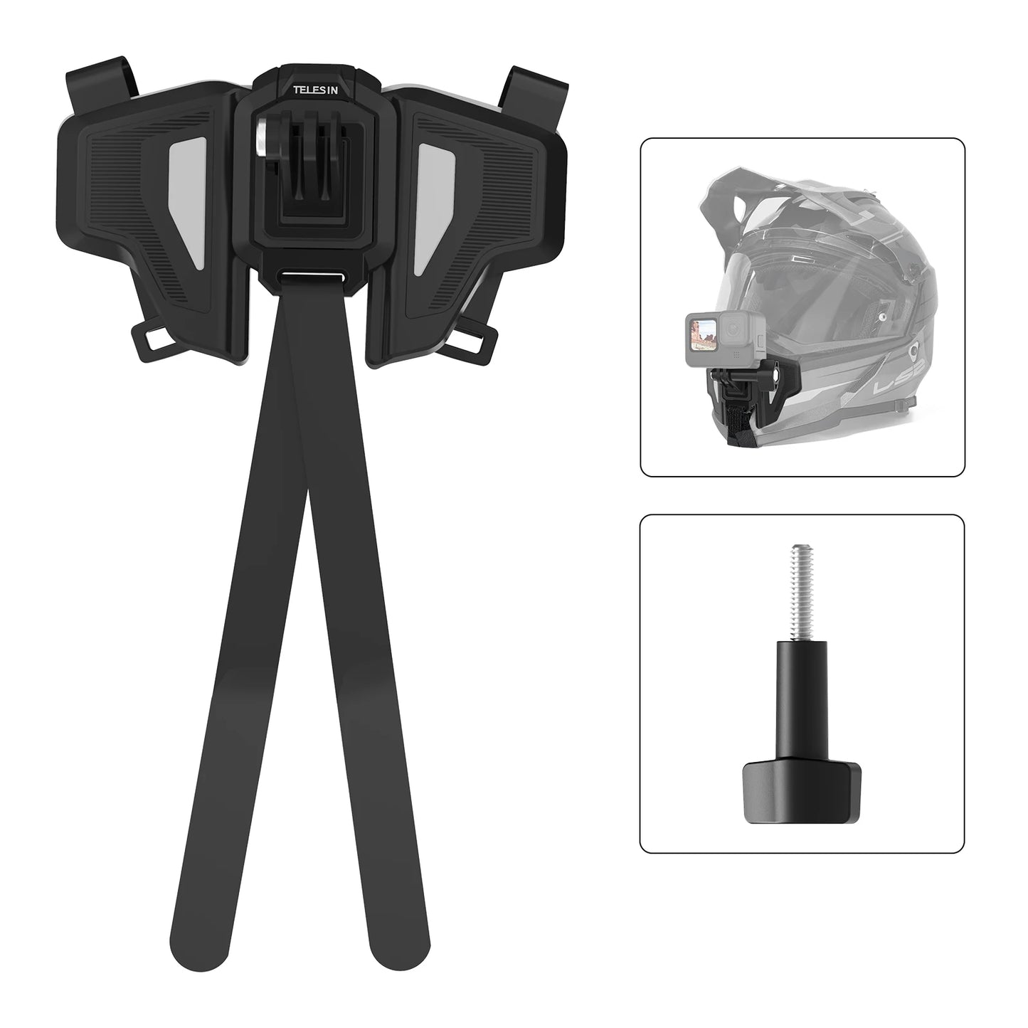 TELESIN Motorcycle Helmet Chin Mount – Foldable Strap Holder for GoPro