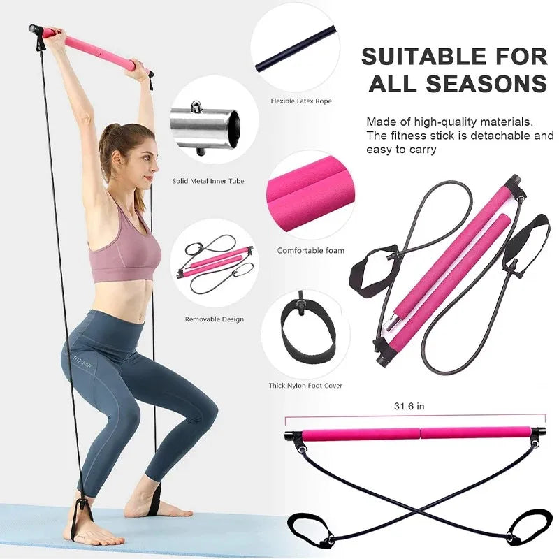 Portable Pilates Bar with Resistance Bands – Yoga Stretch, Chest Expander & Back Trainer