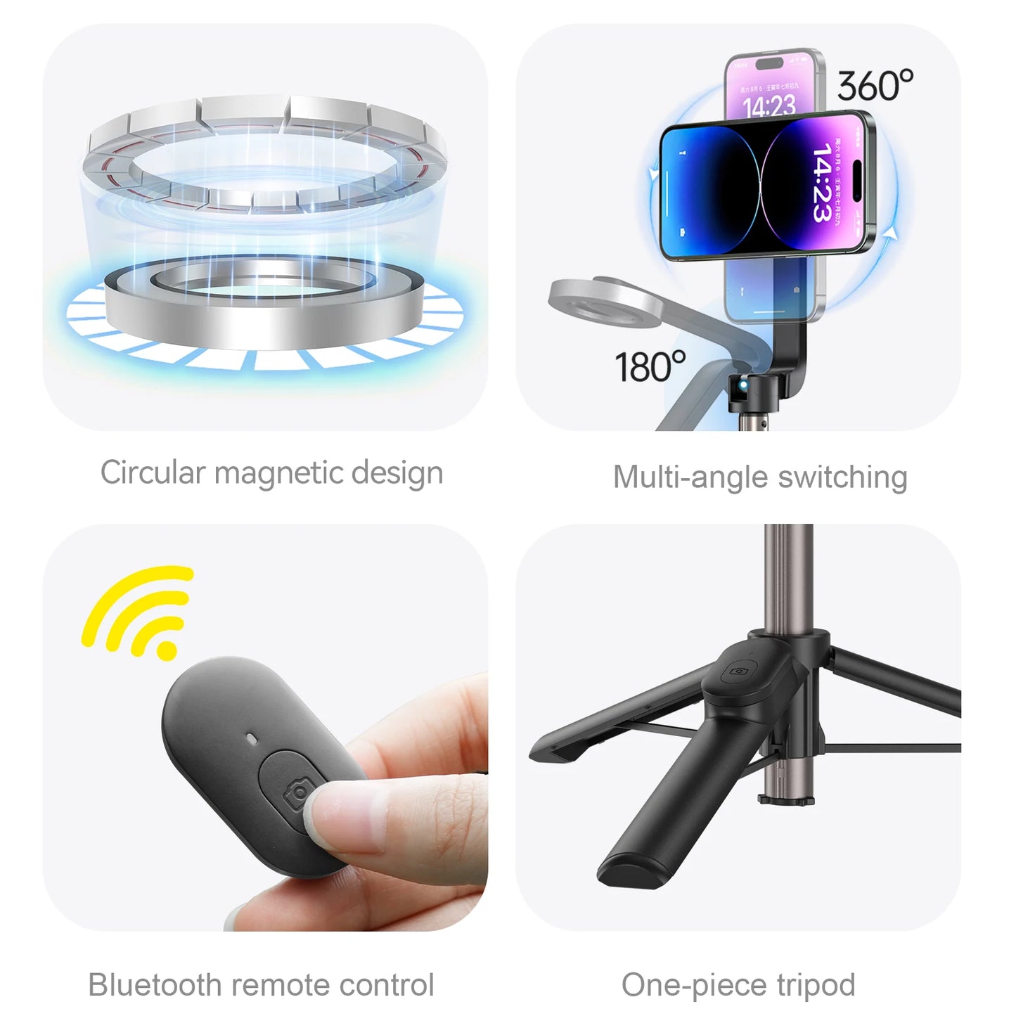 TELESIN Magnetic Phone Tripod Stand – Selfie Stick with Remote for iPhone 12/13/14 Series