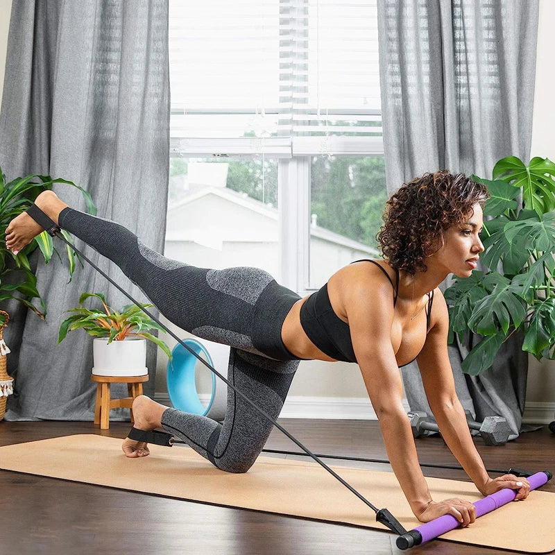 Portable Pilates Bar with Resistance Bands – Yoga Stretch, Chest Expander & Back Trainer