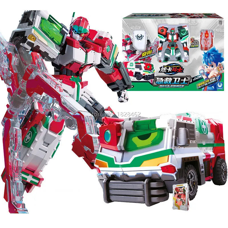 Metal Cardbot Blue Cop Transformer Robot Car Action Figure Toy Kids Gift