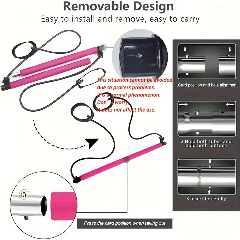 Portable Pilates Bar with Resistance Bands – Yoga Stretch, Chest Expander & Back Trainer