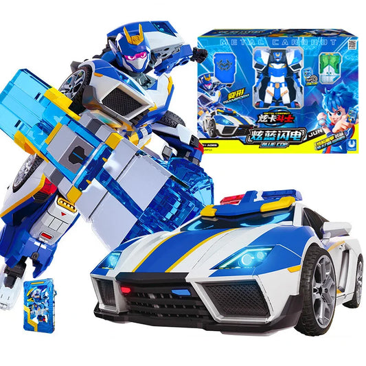 Metal Cardbot Blue Cop Transformer Robot Car Action Figure Toy Kids Gift
