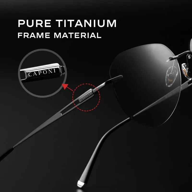 CAPONI Rimless Polarized Sunglasses Photochromic UV400 Titanium Driving Eyewear