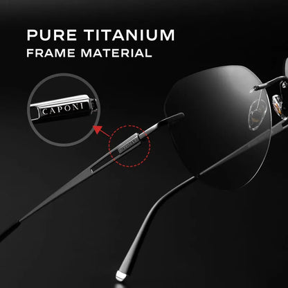 CAPONI Rimless Polarized Sunglasses Photochromic UV400 Titanium Driving Eyewear