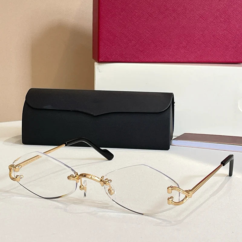 2025 Luxury Gold Rimless Sunglasses Women INS Style Alloy Fashion Eyewear