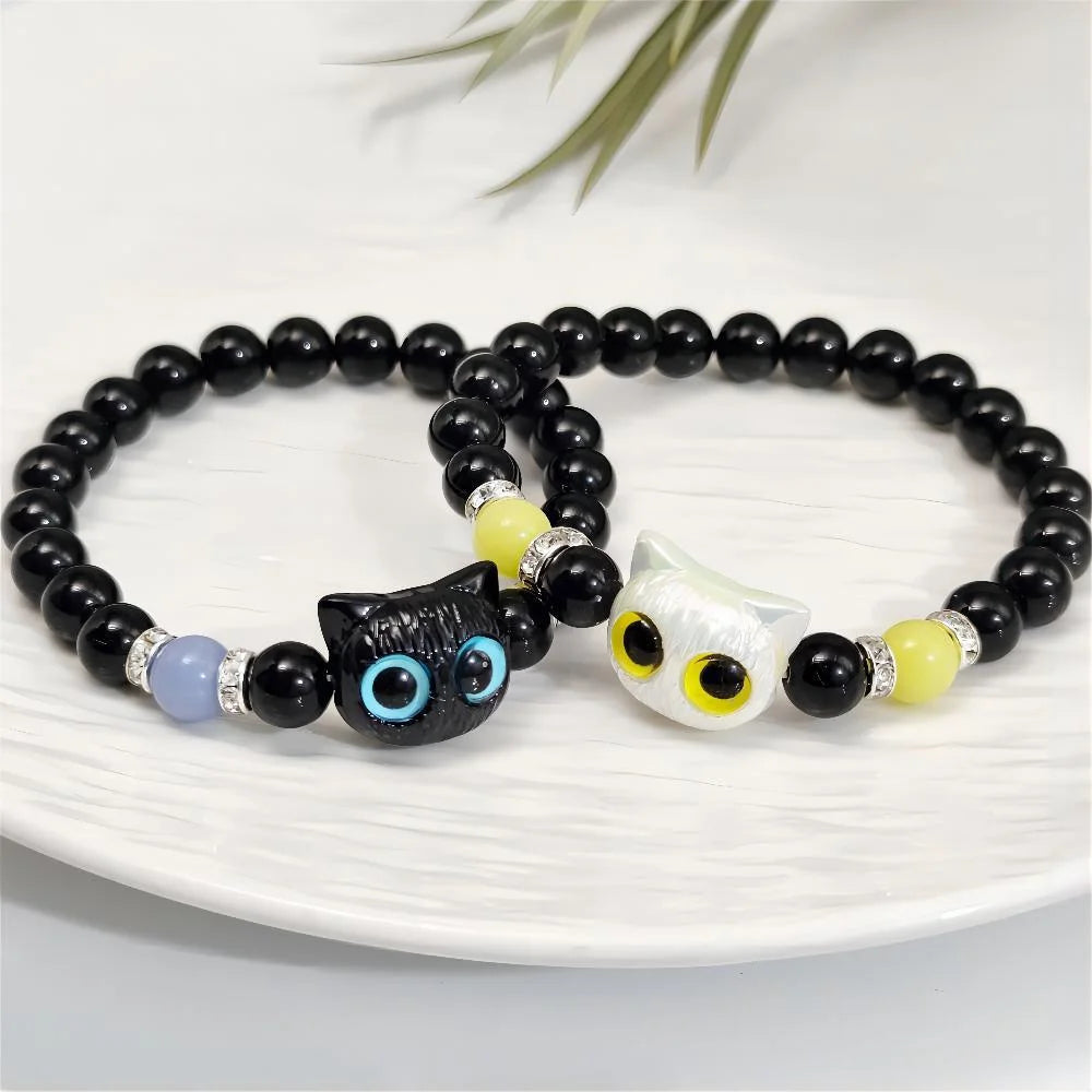 Fashion Luminous Beads Couple Bracelets For Women Men Charm Cat Matching Friend Bracelet Glow In The Dark Jewelry