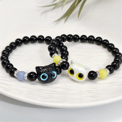 Fashion Luminous Beads Couple Bracelets For Women Men Charm Cat Matching Friend Bracelet Glow In The Dark Jewelry