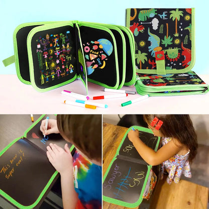 Kids Reusable Doodle Book Erasable Drawing Pad 12 Pens Toddler Travel Painting