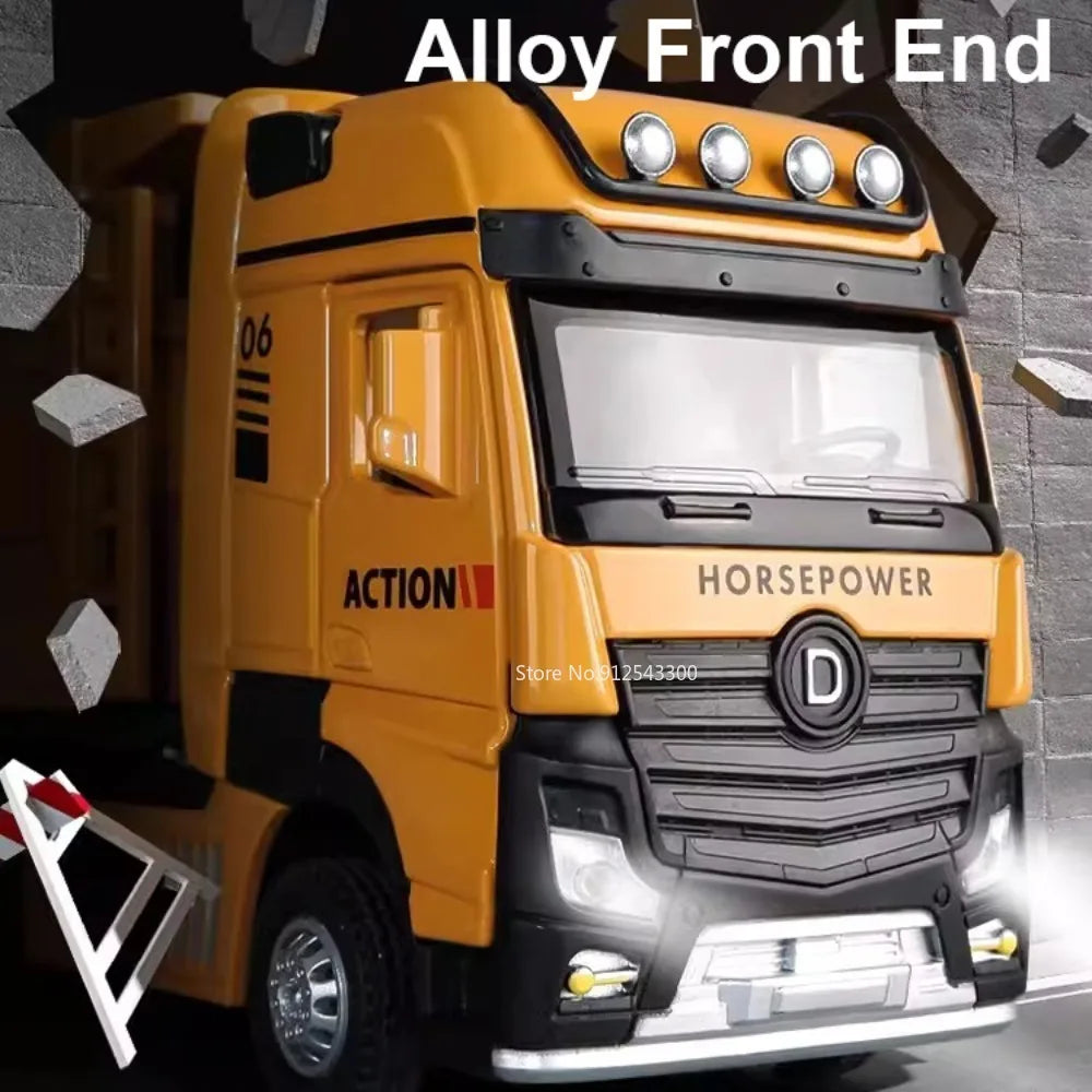 1/50 Scale Dump Truck Toy Diecast Metal Model Sound Light Pull Back Kids Gift