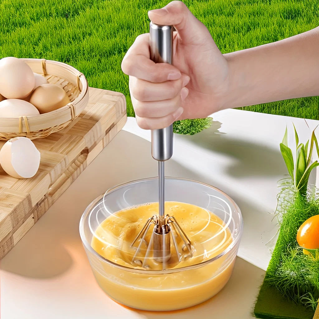 🥚  MixEase™ Stainless Steel Egg Beater – Semi-Automatic Kitchen Mixer