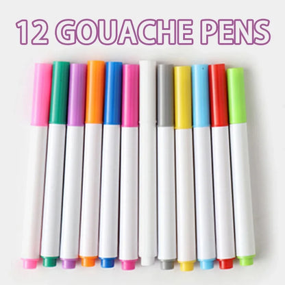 Kids Reusable Doodle Book Erasable Drawing Pad 12 Pens Toddler Travel Painting