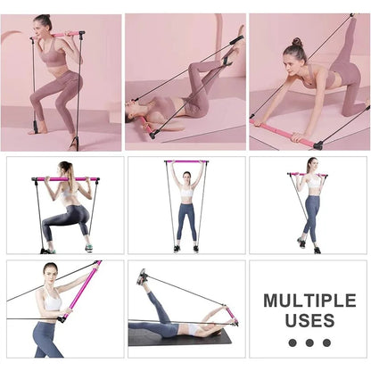 Portable Pilates Bar with Resistance Bands – Yoga Stretch, Chest Expander & Back Trainer