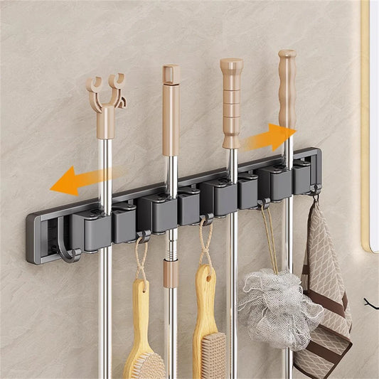 Wall Mounted Mop and Broom Holder – Kitchen & Bathroom Storage Rack