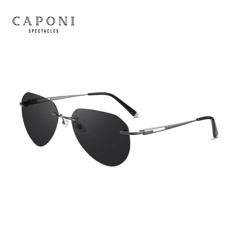 CAPONI Rimless Polarized Sunglasses Photochromic UV400 Titanium Driving Eyewear