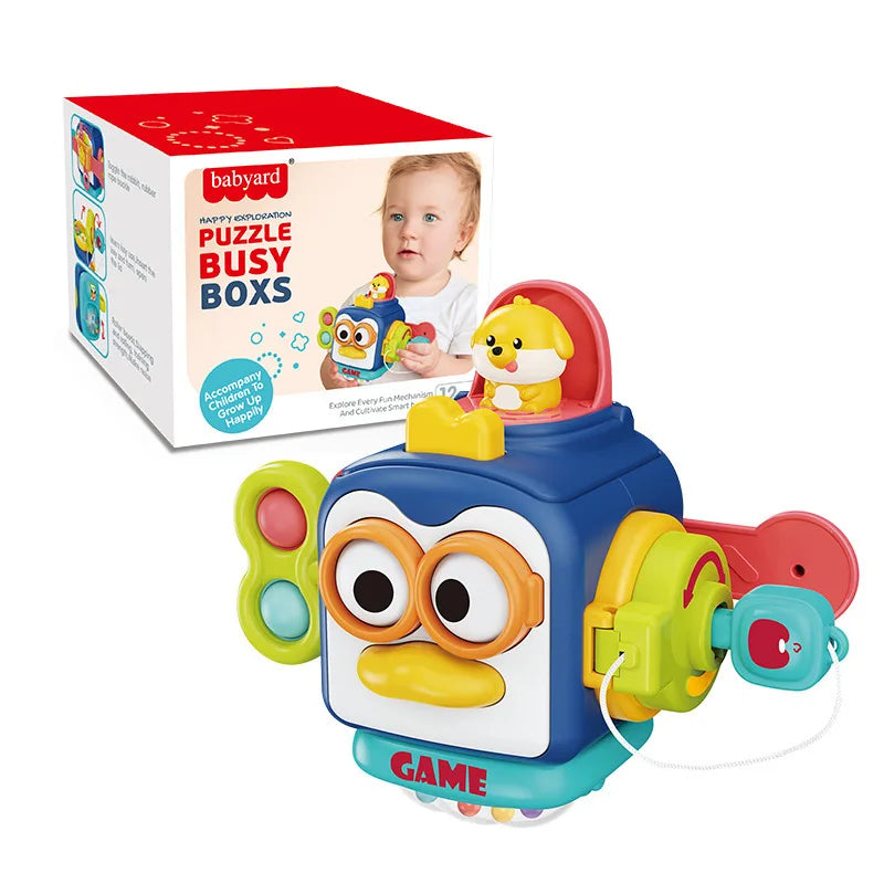Montessori Busy Board Cube Baby Sensory Toys Educational Travel Lock Box