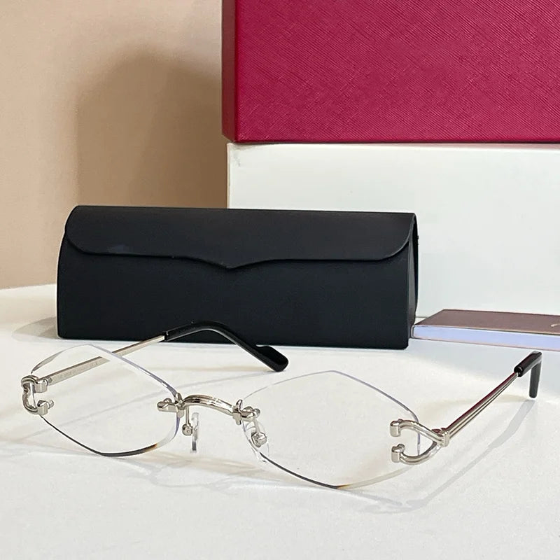 2025 Luxury Gold Rimless Sunglasses Women INS Style Alloy Fashion Eyewear