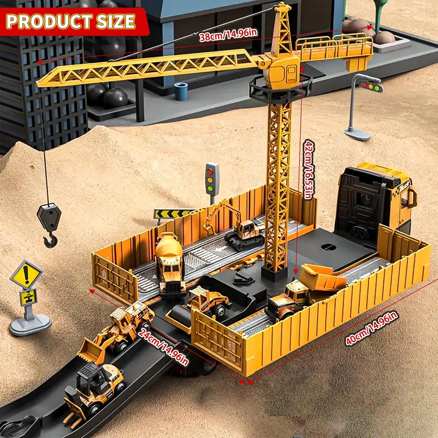STEM Construction Vehicle Set Alloy Excavator Crane Container Truck Ages 3-8