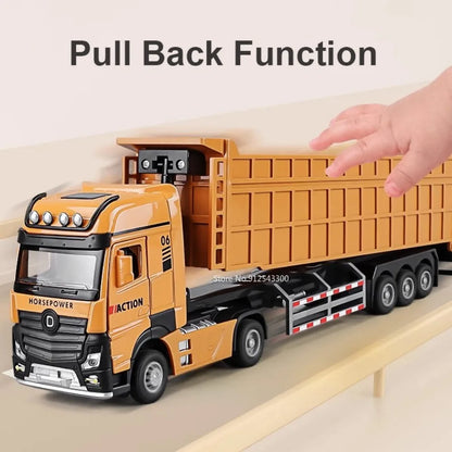 1/50 Scale Dump Truck Toy Diecast Metal Model Sound Light Pull Back Kids Gift
