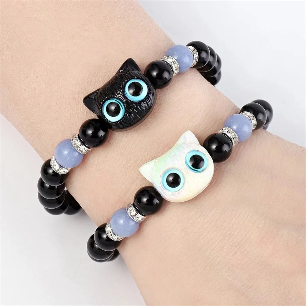 Fashion Luminous Beads Couple Bracelets For Women Men Charm Cat Matching Friend Bracelet Glow In The Dark Jewelry