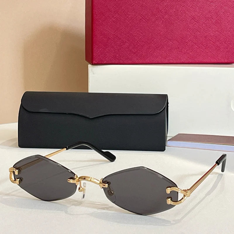 2025 Luxury Gold Rimless Sunglasses Women INS Style Alloy Fashion Eyewear