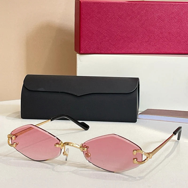 2025 Luxury Gold Rimless Sunglasses Women INS Style Alloy Fashion Eyewear