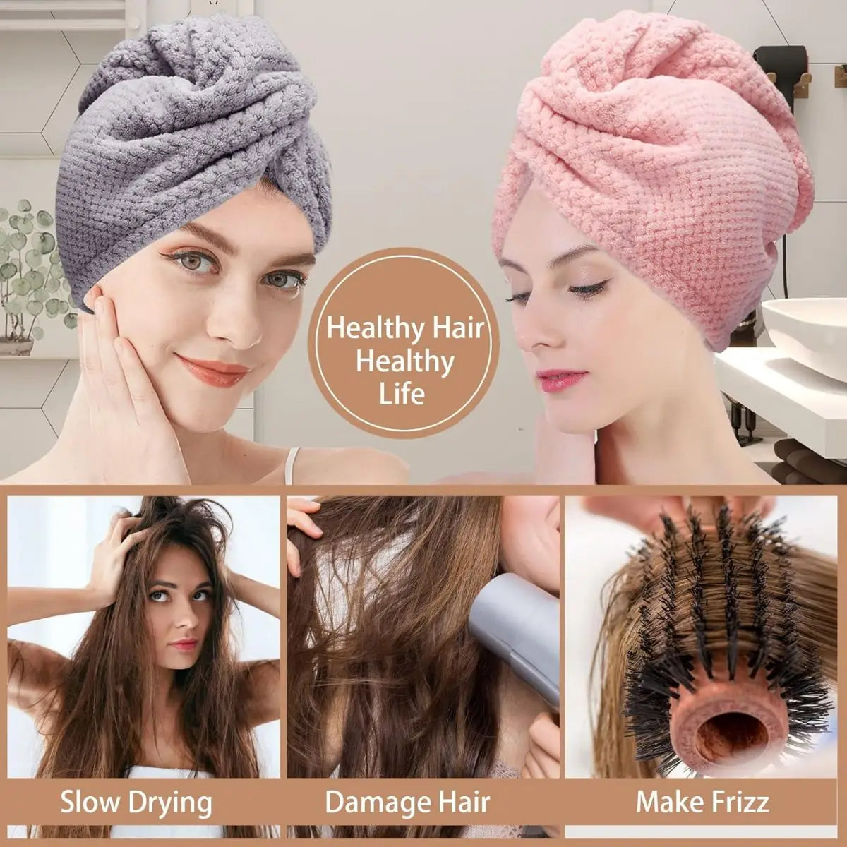 Tower Textured dry hair cap 9.8 "X 25.5" absorbent hair towel wrap for button-down women