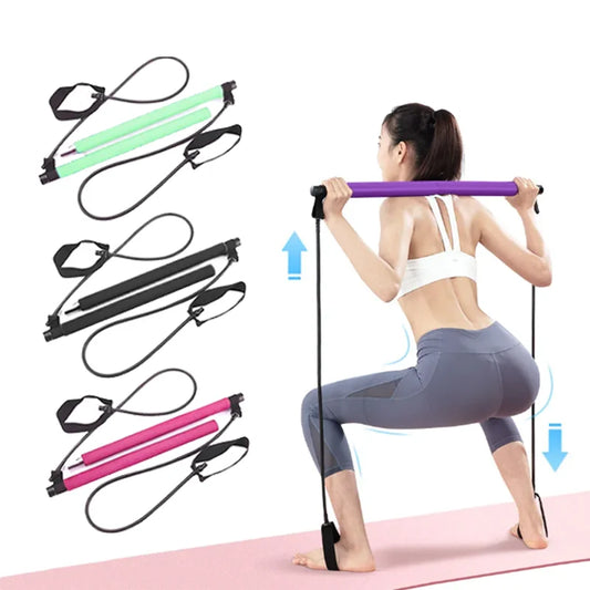 Portable Pilates Bar with Resistance Bands – Yoga Stretch, Chest Expander & Back Trainer