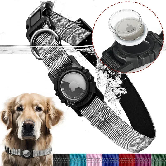Collar reflectante impermeable para perros: con funda transparente para AirTag y diseño antipérdida