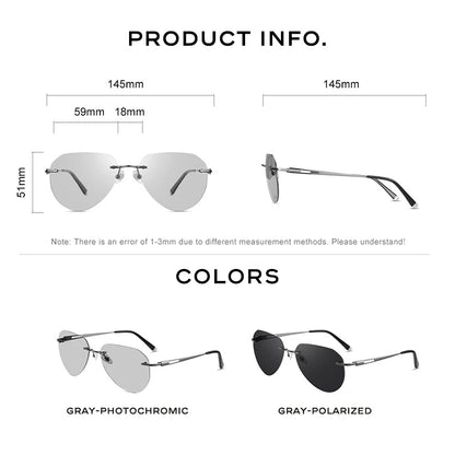 CAPONI Rimless Polarized Sunglasses Photochromic UV400 Titanium Driving Eyewear