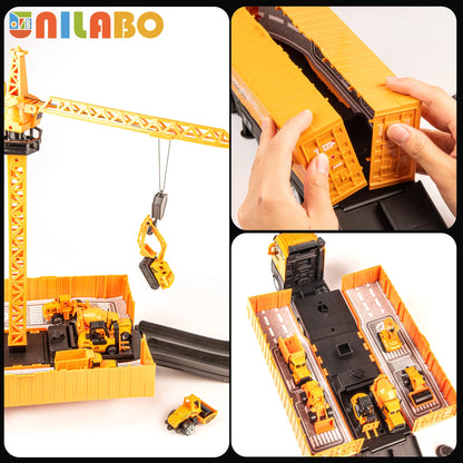STEM Construction Vehicle Set Alloy Excavator Crane Container Truck Ages 3-8