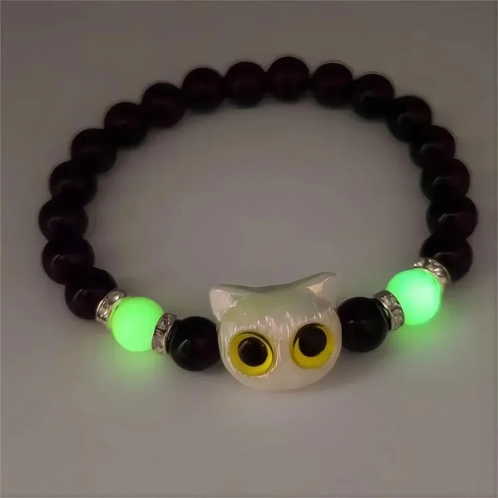 Fashion Luminous Beads Couple Bracelets For Women Men Charm Cat Matching Friend Bracelet Glow In The Dark Jewelry