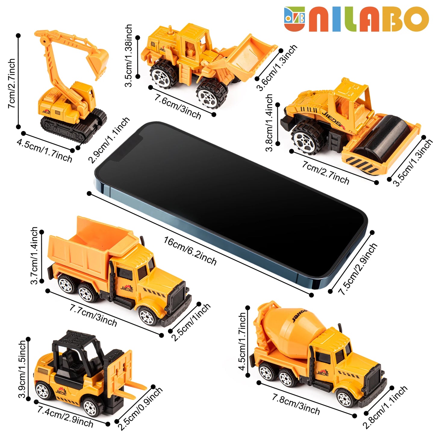 STEM Construction Vehicle Set Alloy Excavator Crane Container Truck Ages 3-8