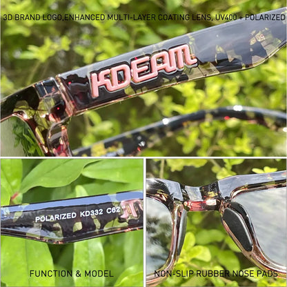 KDEAM KD332 Polarized Mirrored Sunglasses Unisex Square Pink Flash Lens