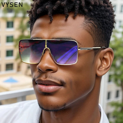 Luxury Men’s Metal Frame Sunglasses – Oversized Retro Square Eyewear