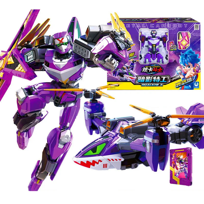 Metal Cardbot Blue Cop Transformer Robot Car Action Figure Toy Kids Gift