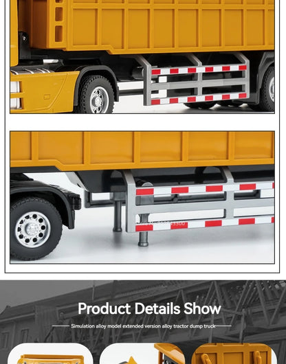 1/50 Scale Dump Truck Toy Diecast Metal Model Sound Light Pull Back Kids Gift