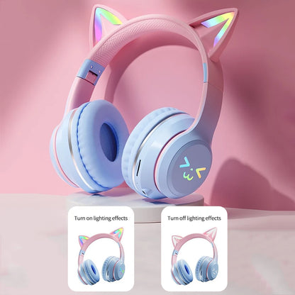 "RGB Cat Ear Bluetooth Headphones for Kids"