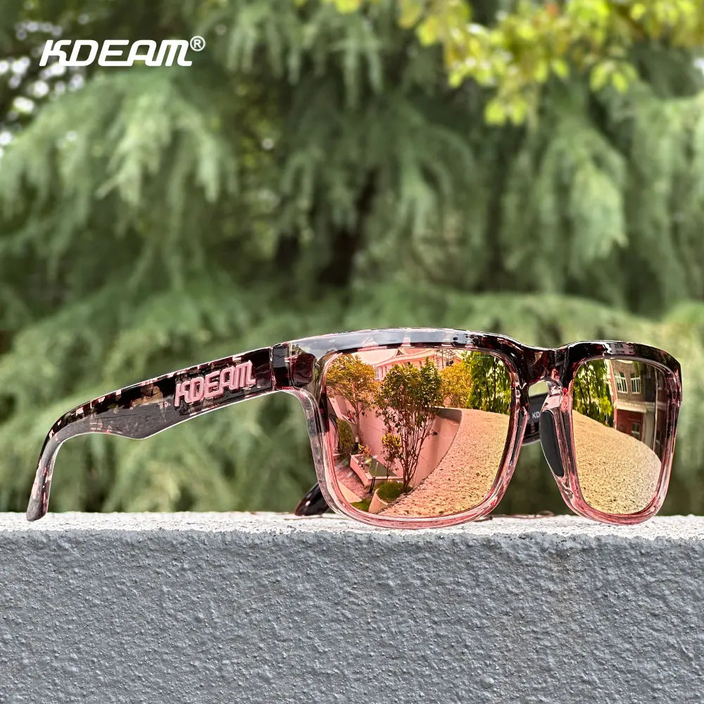 KDEAM KD332 Polarized Mirrored Sunglasses Unisex Square Pink Flash Lens