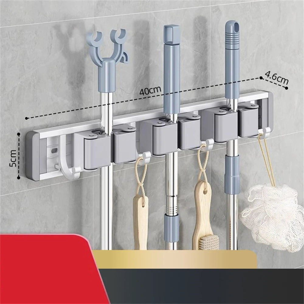 Wall Mounted Mop and Broom Holder – Kitchen & Bathroom Storage Rack