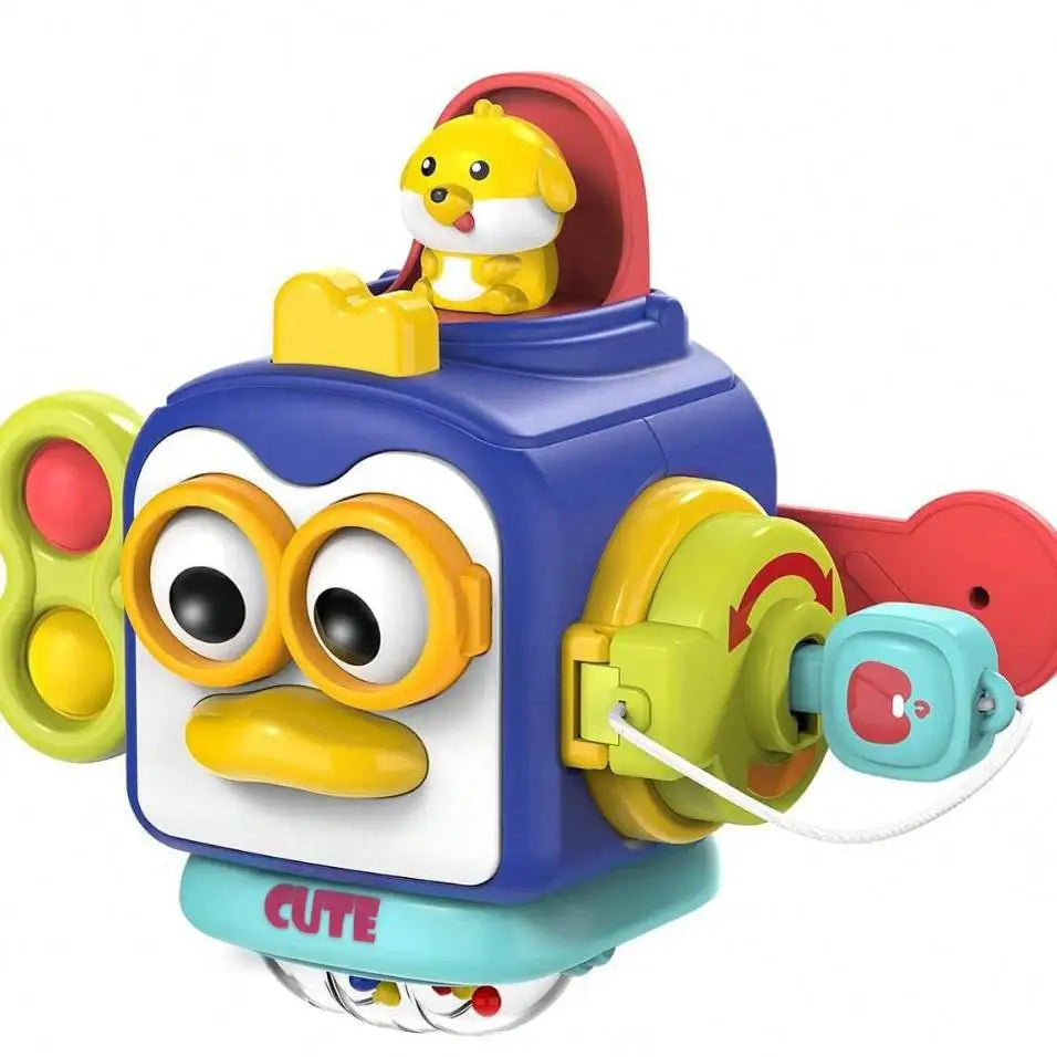 Montessori Busy Board Cube Baby Sensory Toys Educational Travel Lock Box