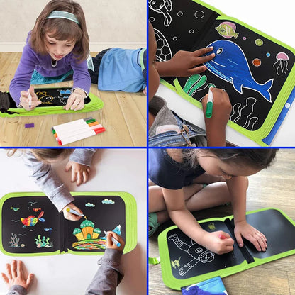 Kids Reusable Doodle Book Erasable Drawing Pad 12 Pens Toddler Travel Painting