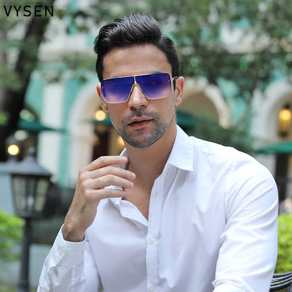 Luxury Men’s Metal Frame Sunglasses – Oversized Retro Square Eyewear